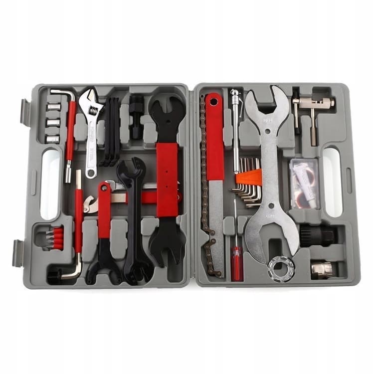 Zestaw Narzędzi do Roweru Walizka Klucze Rowerowe Imbusy 44el Łatka Łyżka 15