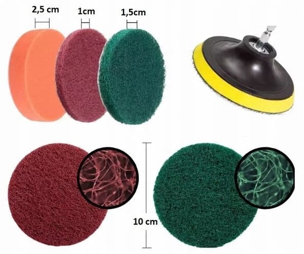 MEGA ZESTAW 23SZT DO CZYSZCZENIA MYCIA TAPICERKI SZCZOTKI NA WIERTARKĘ PADY 3