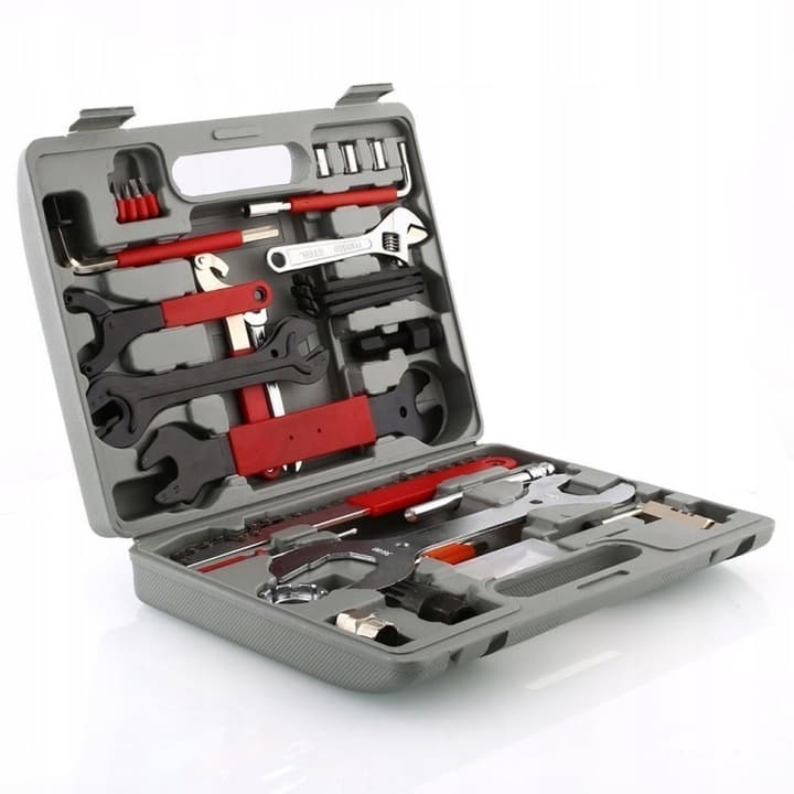 Zestaw Narzędzi do Roweru Walizka Klucze Rowerowe Imbusy 44el Łatka Łyżka 3