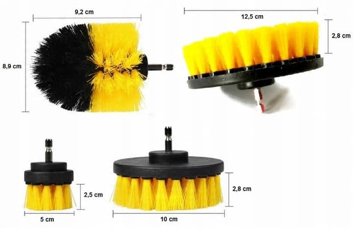 MEGA ZESTAW 25SZT DO CZYSZCZENIA MYCIA TAPICERKI SZCZOTKI NA WIERTARKĘ PADY 5