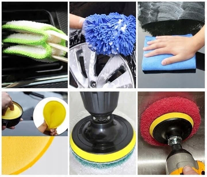 ZESTAW DETAILINGOWY WKRĘTARKA 27 EL DO CZYSZCZENIA SAMOCHODU SZCZOTKI PADY 2