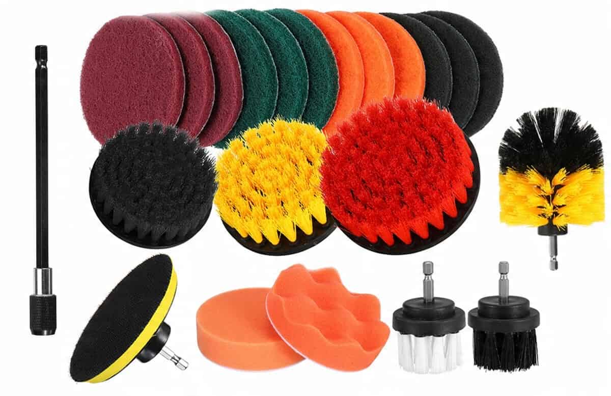 MEGA ZESTAW 23SZT DO CZYSZCZENIA MYCIA TAPICERKI SZCZOTKI NA WIERTARKĘ PADY 1