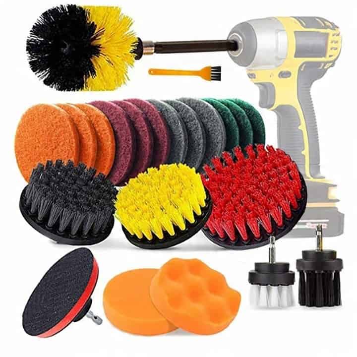 MEGA ZESTAW 23SZT DO CZYSZCZENIA MYCIA TAPICERKI SZCZOTKI NA WIERTARKĘ PADY